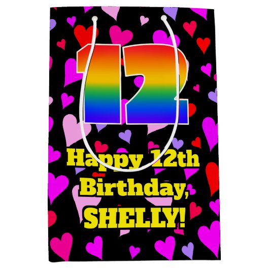 12e verjaardag: Heatpatroon liefhebbend, regenboog Medium Cadeauzakje (Voorkant)