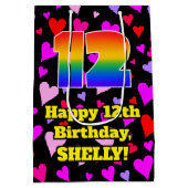 12e verjaardag: Heatpatroon liefhebbend, regenboog Medium Cadeauzakje (Achterkant)