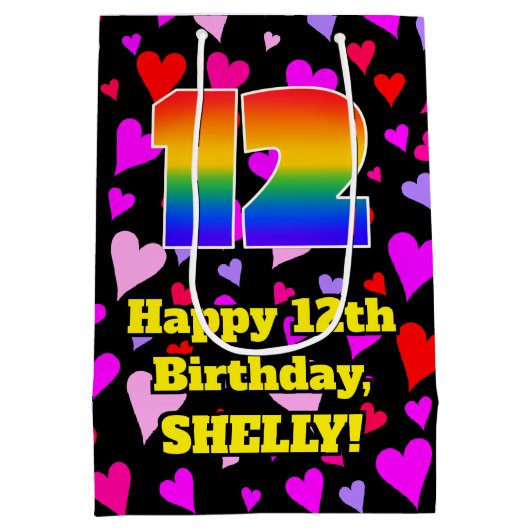 12e verjaardag: Heatpatroon liefhebbend, regenboog Medium Cadeauzakje (Achterkant)