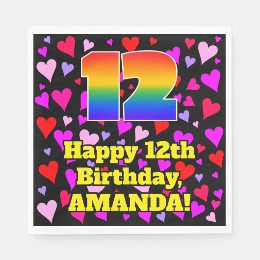 12e verjaardag: Heatpatroon liefhebbend, regenboog Servet (Voorkant)