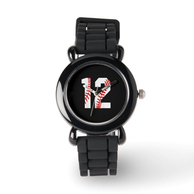 12e verjaardag honkbal groot nummer twaalf horloge (Voorkant)