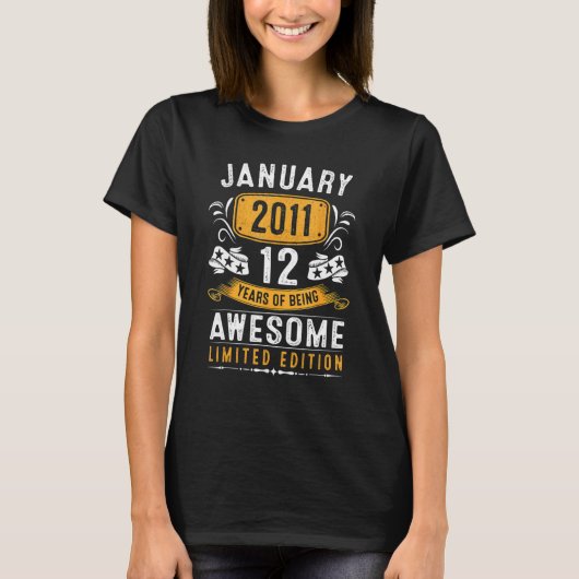 12e verjaardag januari 2011 12 jaar t-shirt (Voorkant)