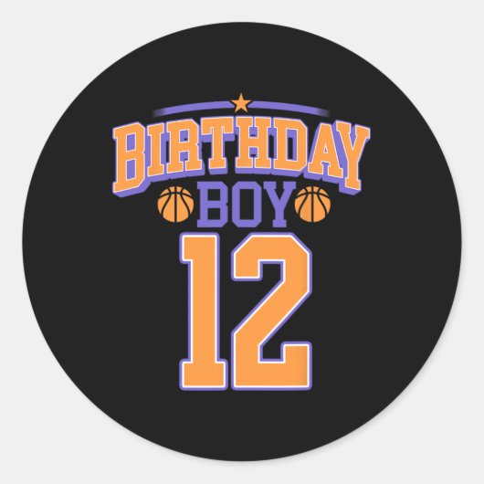 12e verjaardag jongen basketbal minnaar 12 jaar ou ronde sticker (Voorkant)