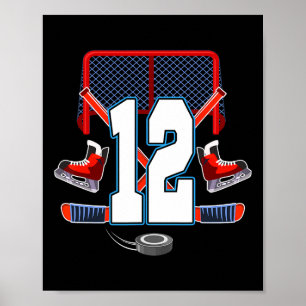 12e verjaardag jongen ijshockey thema 12 jaar oud poster