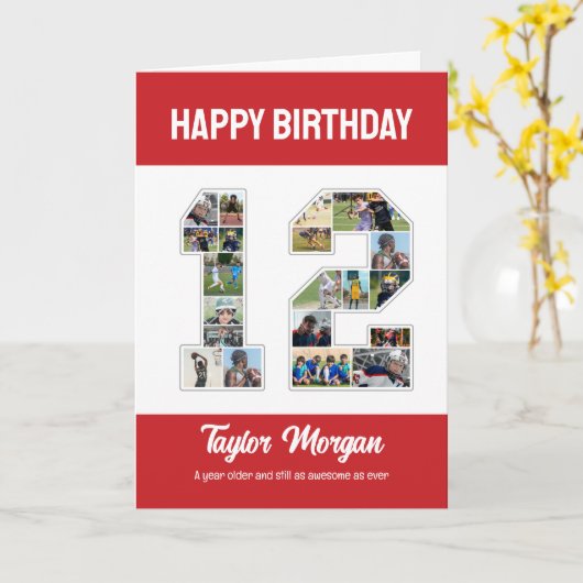 12e verjaardag Jubileum nummer 12 fotocollage Kaart (Gele Bloem)