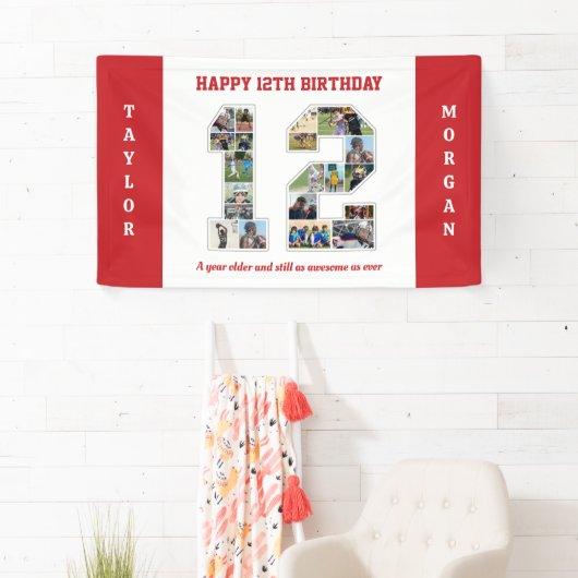 12e verjaardag Jubileum nummer 12 fotocollage Spandoek (Insitu)