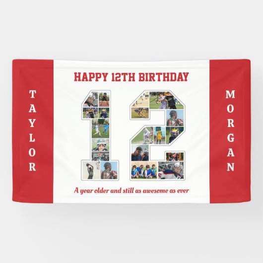 12e verjaardag Jubileum nummer 12 fotocollage Spandoek (Horizontaal)