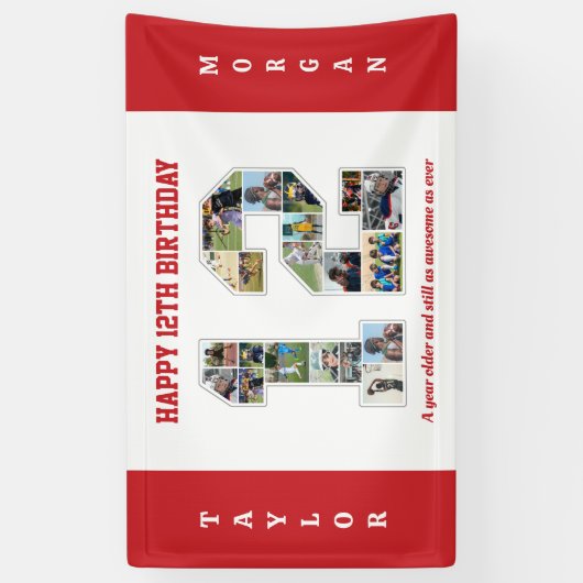 12e verjaardag Jubileum nummer 12 fotocollage Spandoek (Verticaal)