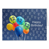 12e verjaardag Kaart gekleurde ballonnen (Voorkant Horizontaal)