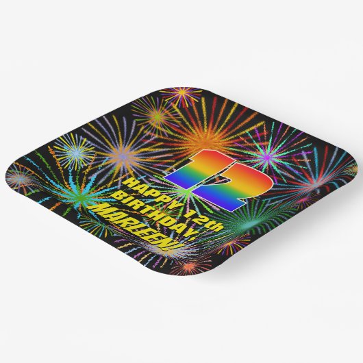 12e verjaardag: Kleurrijk, gevierd vuurwerk Papieren Bordje (Gebogen)
