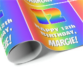 12e verjaardag: kleurrijk, vun regenboogpatroon #  cadeaupapier (Rol Hoek)