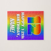 12e verjaardag: kleurrijk, vun regenboogpatroon # legpuzzel (Horizontaal)