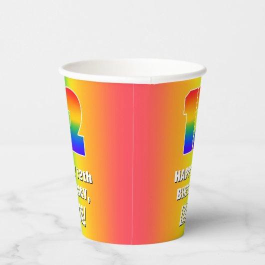 12e verjaardag: kleurrijk, vun regenboogpatroon # papieren bekers (Rechts)