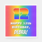 12e verjaardag: kleurrijk, vun regenboogpatroon # servet (Voorkant)