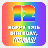 12e verjaardag: kleurrijk, vun regenboogpatroon #  vierkante sticker (Voorkant)