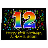 12e verjaardag - Kleurrijke muzieksymbolen, Regenb Groot Cadeauzakje (Voorkant)