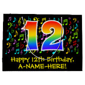 12e verjaardag - Kleurrijke muzieksymbolen, Regenb Groot Cadeauzakje (Achterkant)