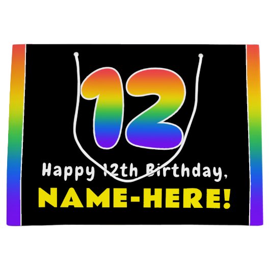 12e verjaardag: kleurrijke regenboog # 12, Naam va Groot Cadeauzakje (Voorkant)