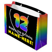 12e verjaardag: kleurrijke regenboog # 12, Naam va Groot Cadeauzakje (Achterkant Gekanteld)