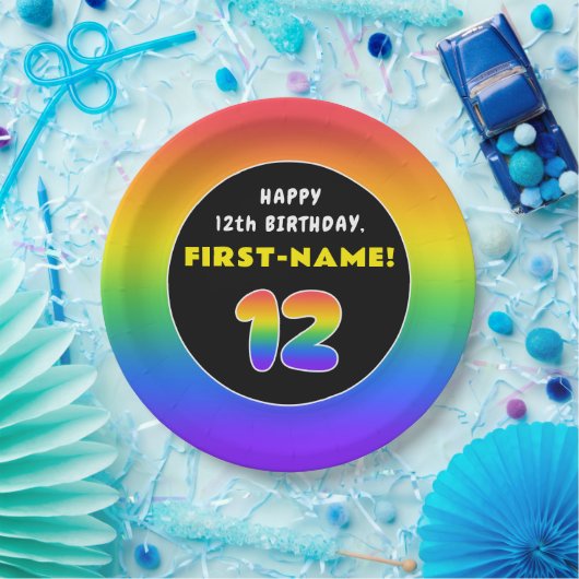 12e verjaardag: kleurrijke regenboog # 12, Naam va Papieren Bordje (Feest)