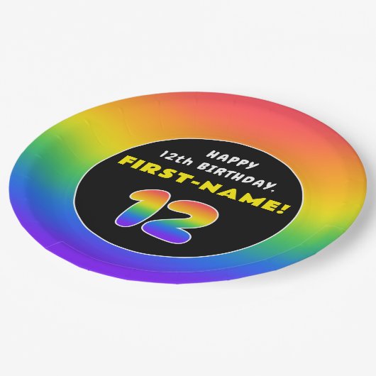 12e verjaardag: kleurrijke regenboog # 12, Naam va Papieren Bordje (Gekanteld)