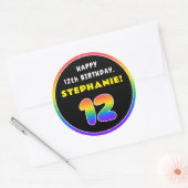 12e verjaardag: kleurrijke regenboog # 12, Naam va Ronde Sticker (Envelop)