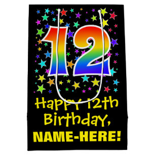 12e verjaardag: Kleurrijke Sterren Patroon & Regen Medium Cadeauzakje