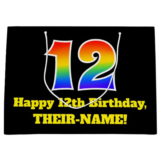 12e verjaardag ~ Leuk, Kleurrijk, Levendig, Regenb Groot Cadeauzakje (Voorkant)