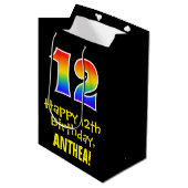 12e verjaardag: Leuk, Vet, Kleurrijk, Regenboog "1 Medium Cadeauzakje (Voorkant Gekanteld)