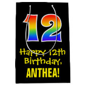 12e verjaardag: Leuk, Vet, Kleurrijk, Regenboog "1 Medium Cadeauzakje (Voorkant)