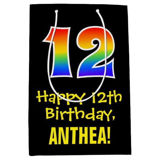 12e verjaardag: Leuk, Vet, Kleurrijk, Regenboog "1 Medium Cadeauzakje