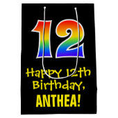 12e verjaardag: Leuk, Vet, Kleurrijk, Regenboog "1 Medium Cadeauzakje (Achterkant)