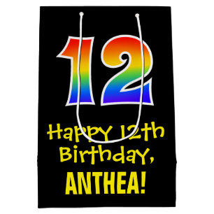 12e verjaardag: Leuk, Vet, Kleurrijk, Regenboog "1 Medium Cadeauzakje