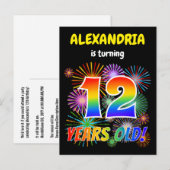12e verjaardag - Leuk vuurwerk, Regenboog look "12 Briefkaart (Voorkant / Achterkant)