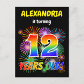 12e verjaardag - Leuk vuurwerk, Regenboog look "12 Briefkaart (Voorkant)