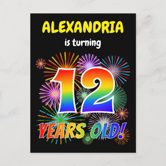 12e verjaardag - Leuk vuurwerk, Regenboog look "12 Briefkaart (Voorkant)