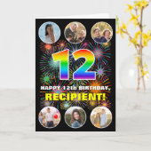 12e verjaardag: Leuke regenboog #, aangepaste naam Kaart (Gele Bloem)