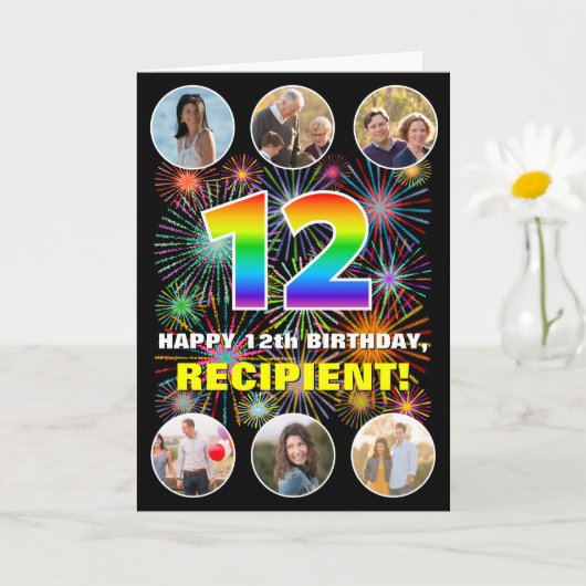 12e verjaardag: Leuke regenboog #, aangepaste naam Kaart (Kleine Plant)