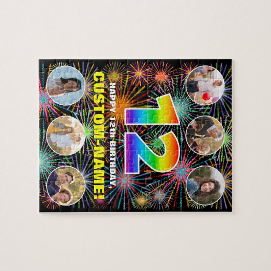 12e verjaardag: Leuke regenboog #, Aangepaste naam Legpuzzel (Horizontaal)
