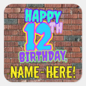 12e verjaardag - Leuke, stedelijke graffiti geïnsp Vierkante Sticker (Voorkant)