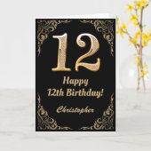 12e verjaardag Lijst zwarte en goudglitter Kaart (Gele Bloem)