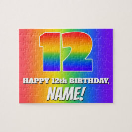 12e verjaardag — Meerkleurig regenboogpatroon "12" Legpuzzel