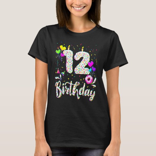 12e verjaardag meisje 12 jaar oud bday donut par t-shirt (Voorkant)