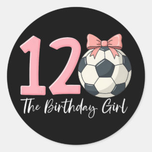 12e verjaardag meisje voetbal Ll Coquette Roze 12 Ronde Sticker