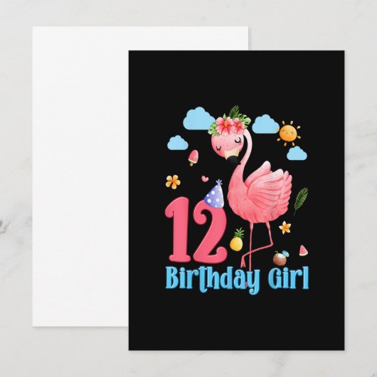 12e verjaardag meisjes Flamingo 12 jaar oud tropis Kaart (Voorkant / Achterkant)