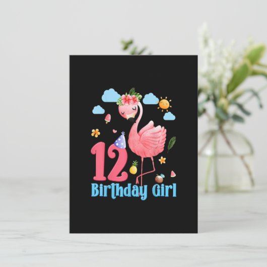12e verjaardag meisjes Flamingo 12 jaar oud tropis Kaart (Staand voorkant)