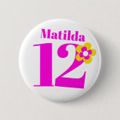 12e verjaardag meisjes roze pinnooppenbadge ronde button 5,7 cm (Voorkant)