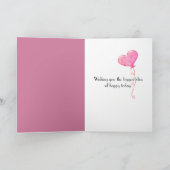 12e verjaardag met meisje dat roze ballonnen vasth kaart (Binnen)