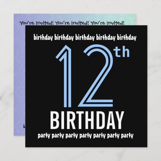 12e verjaardag Modern Blue en Black Recycled Kaart (Voorkant / Achterkant)