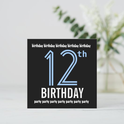 12e verjaardag Modern Blue en Black Recycled Kaart (Staand voorkant)